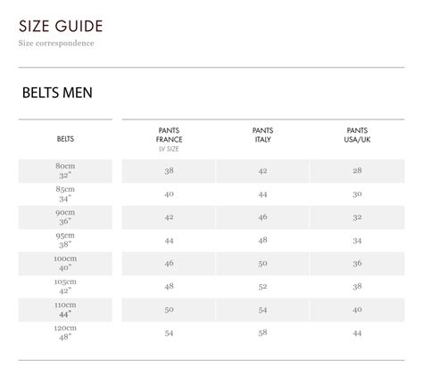 louis vuitton belt size chart men's